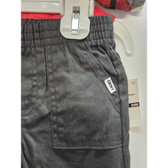 DKNY  Size 24M Set Of 3, Red Vest/ Black Pants/ Red Plaid Button Up Long Sleeve - Picture 8 of 16